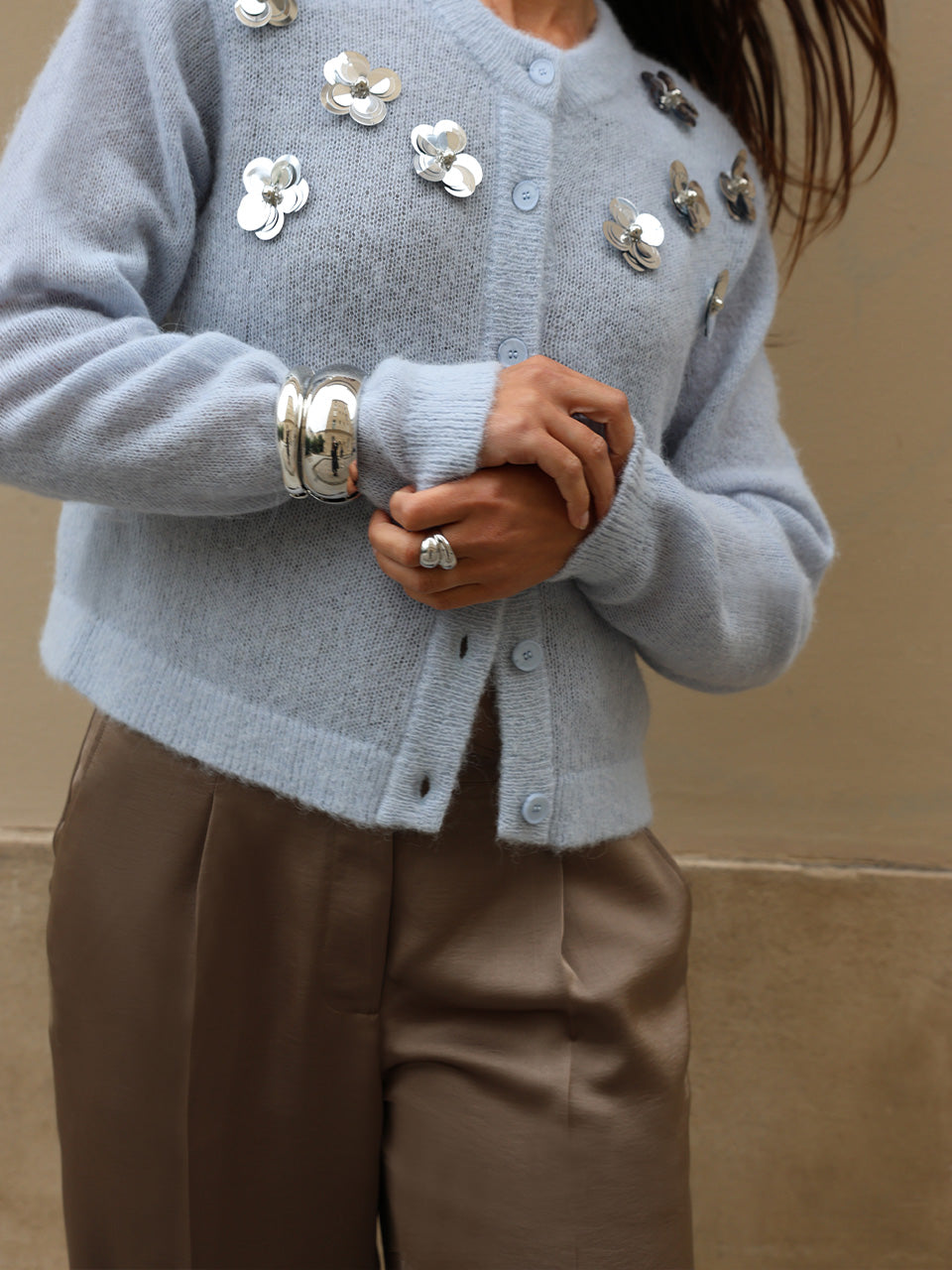 Strickcardigan Mit Pailetten Cloud Blue