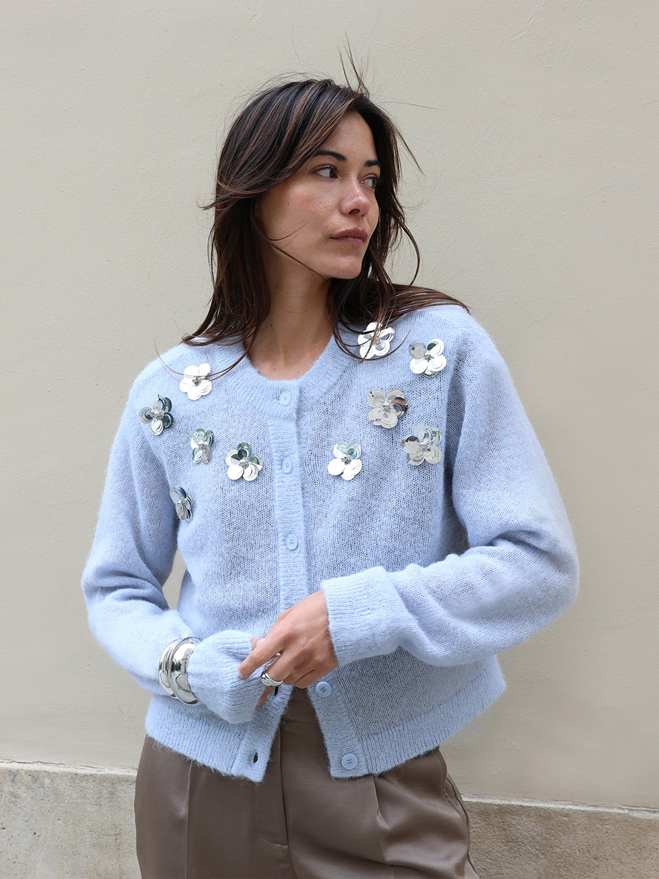 Strickcardigan Mit Pailetten Cloud Blue