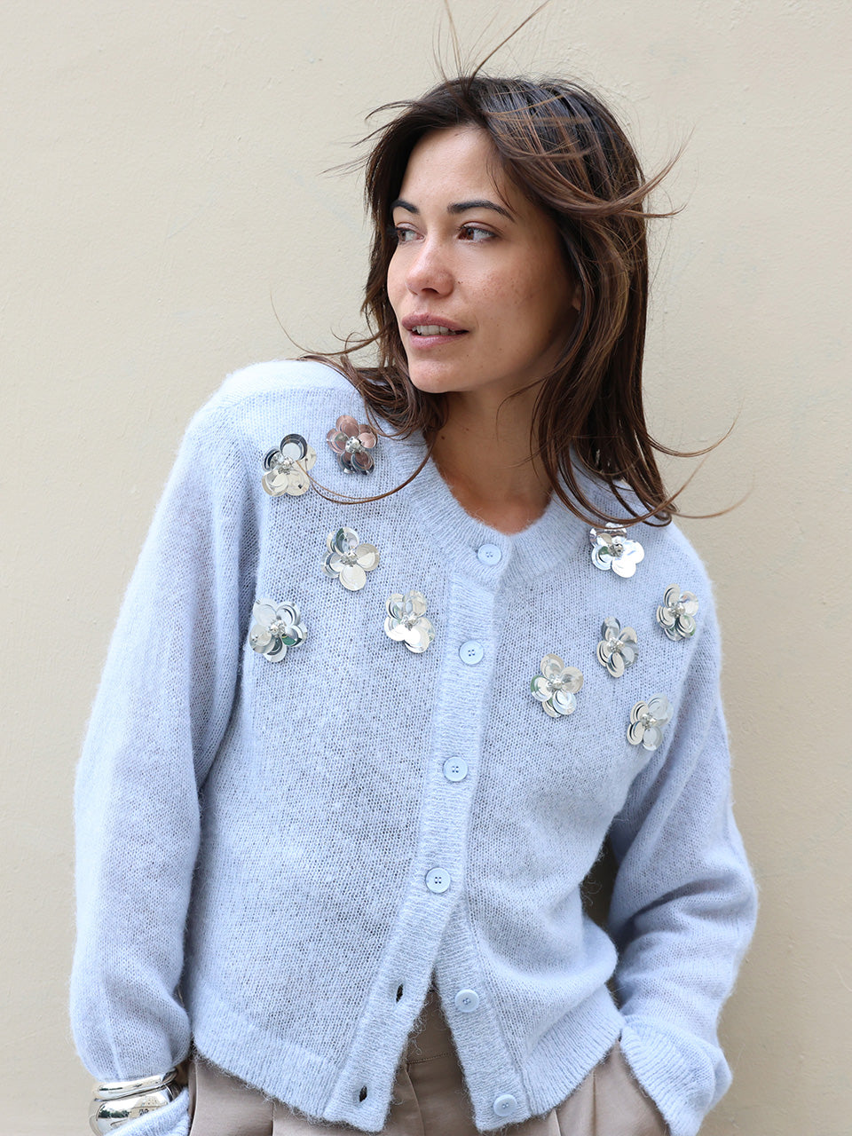 Strickcardigan Mit Pailetten Cloud Blue