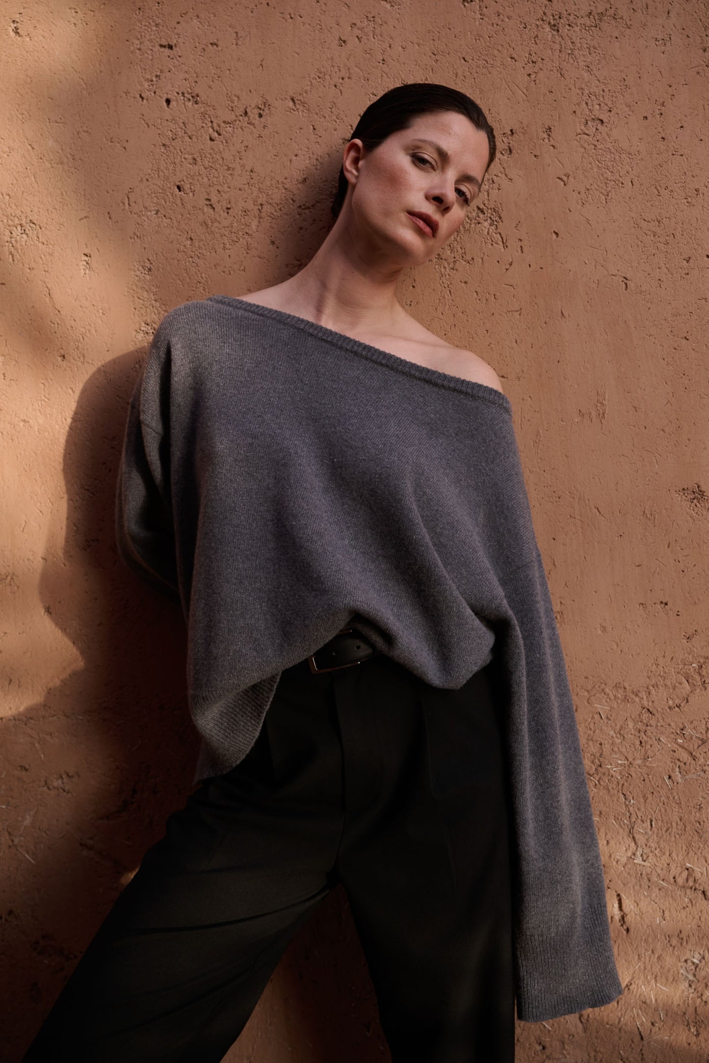 Off Shoulder Knit Yoki'CL Grey Melee