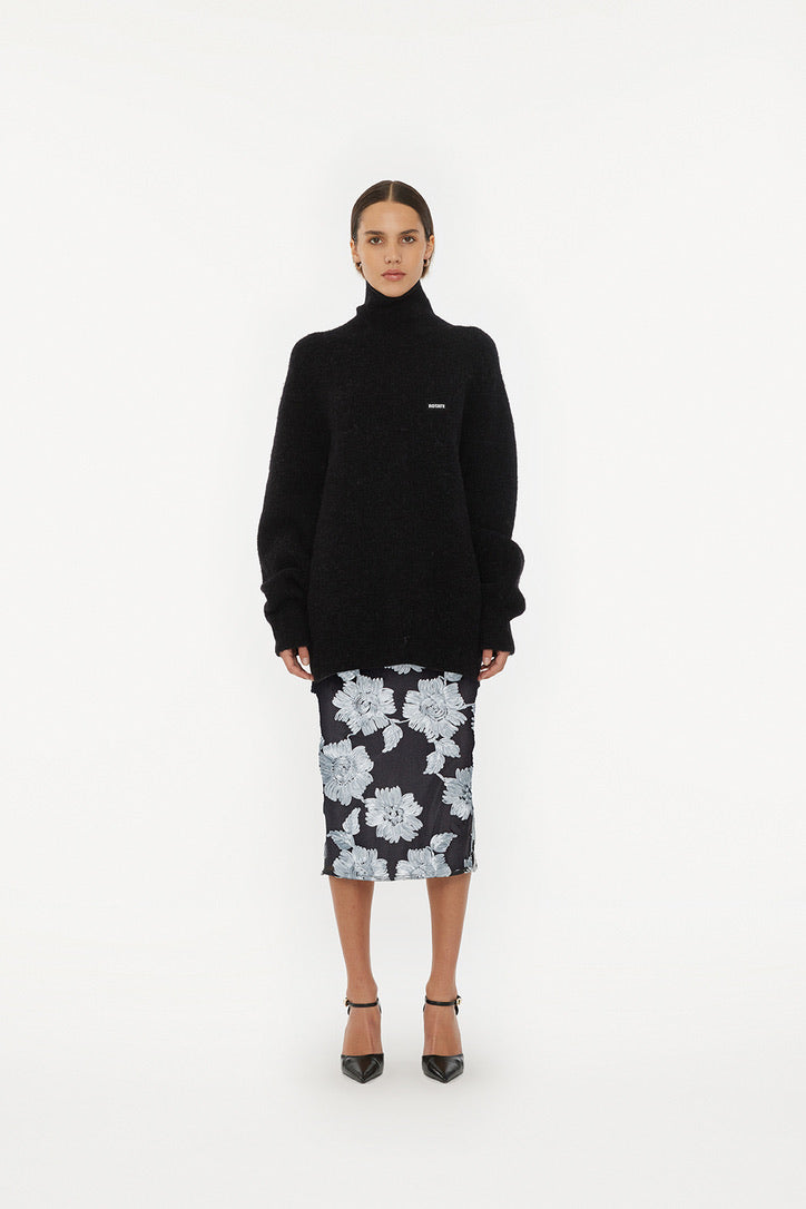 Flower Mesh Pencil Skirt Gray