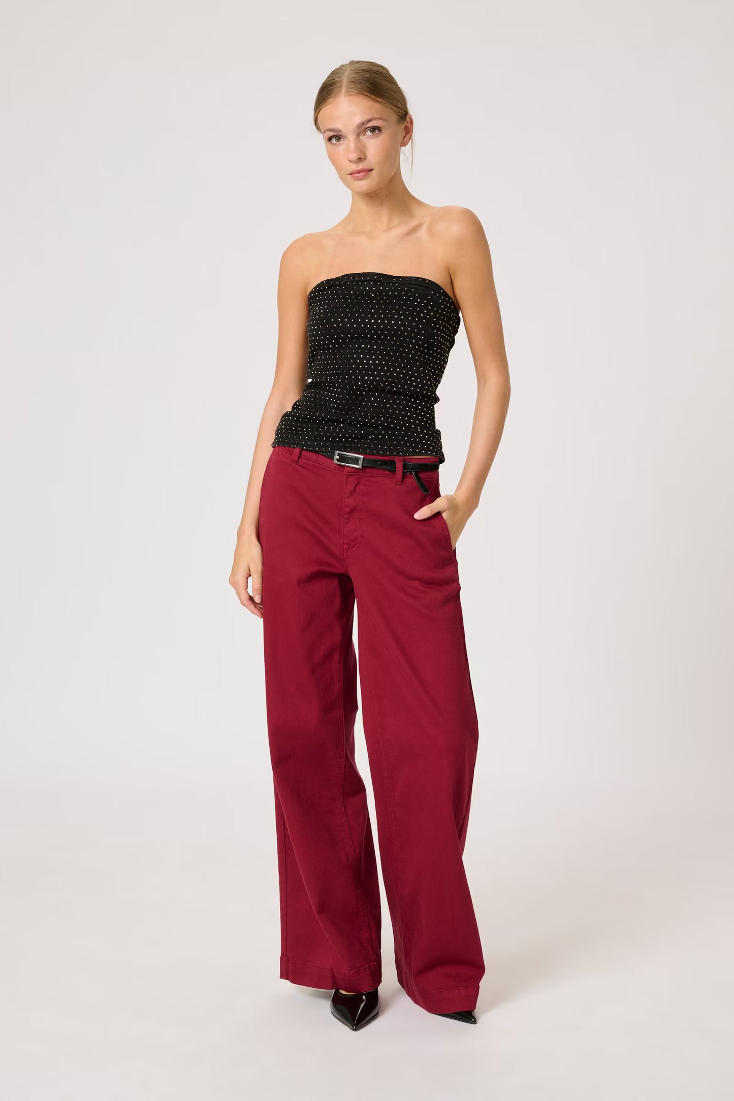 Denim Rhinestone Tube Top AyoMW Black Wash