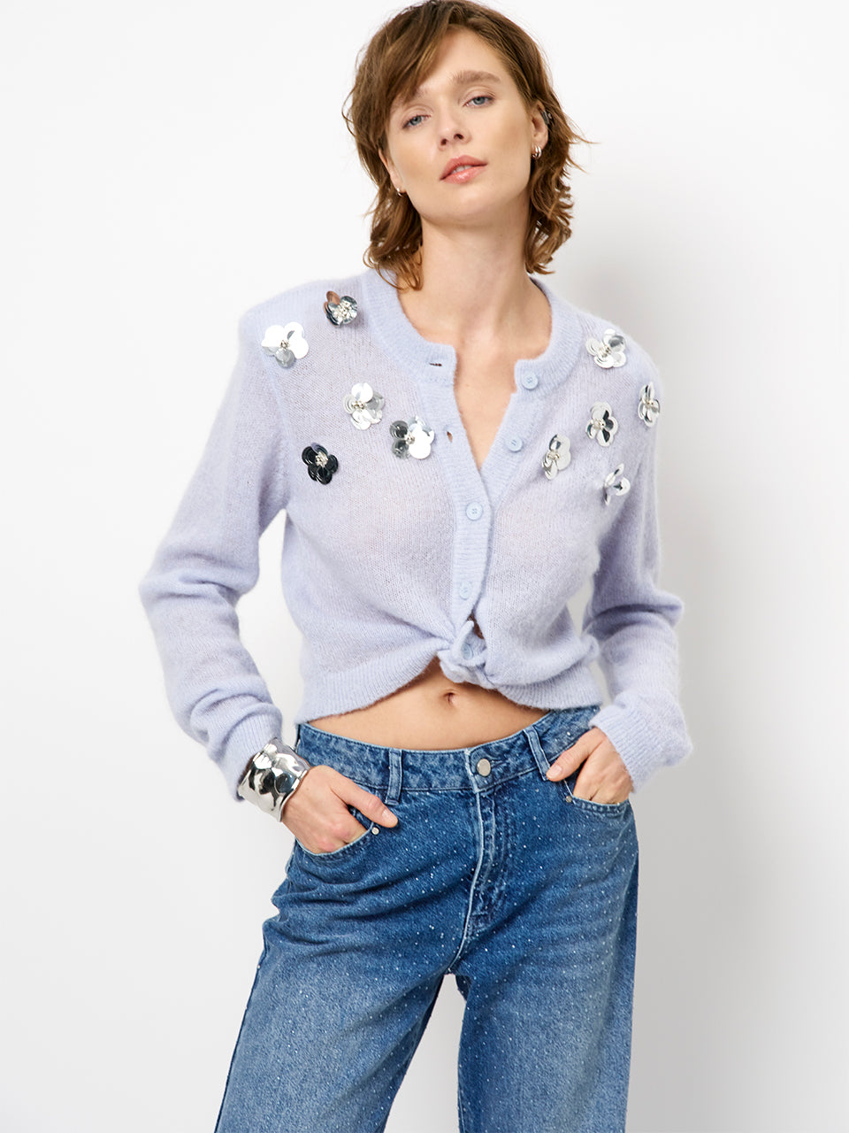 Strickcardigan Mit Pailetten Cloud Blue