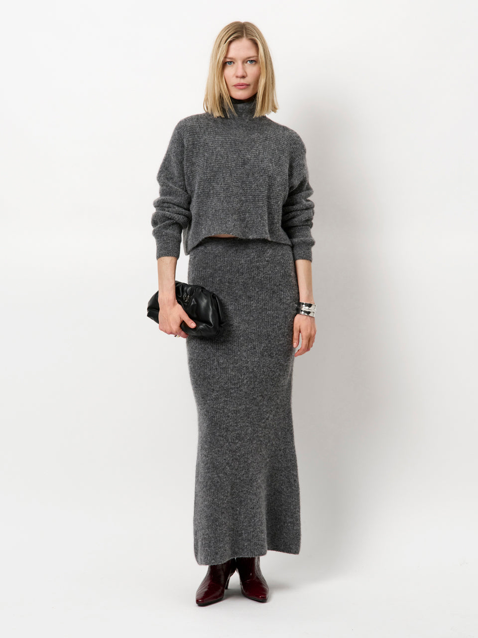 Cropped Rollkragenpullover D6-Yuria Grey
