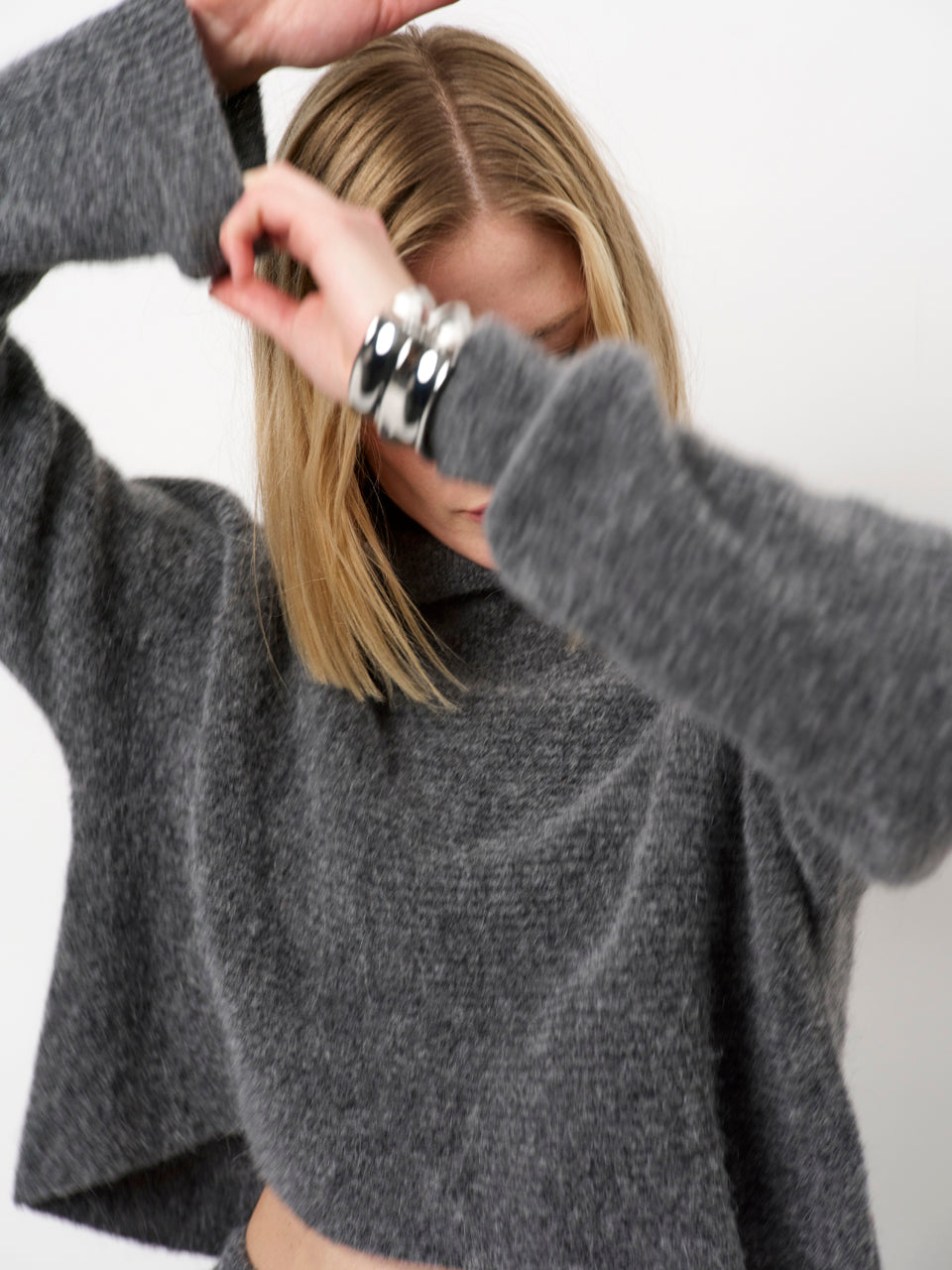 Cropped Rollkragenpullover D6-Yuria Grey