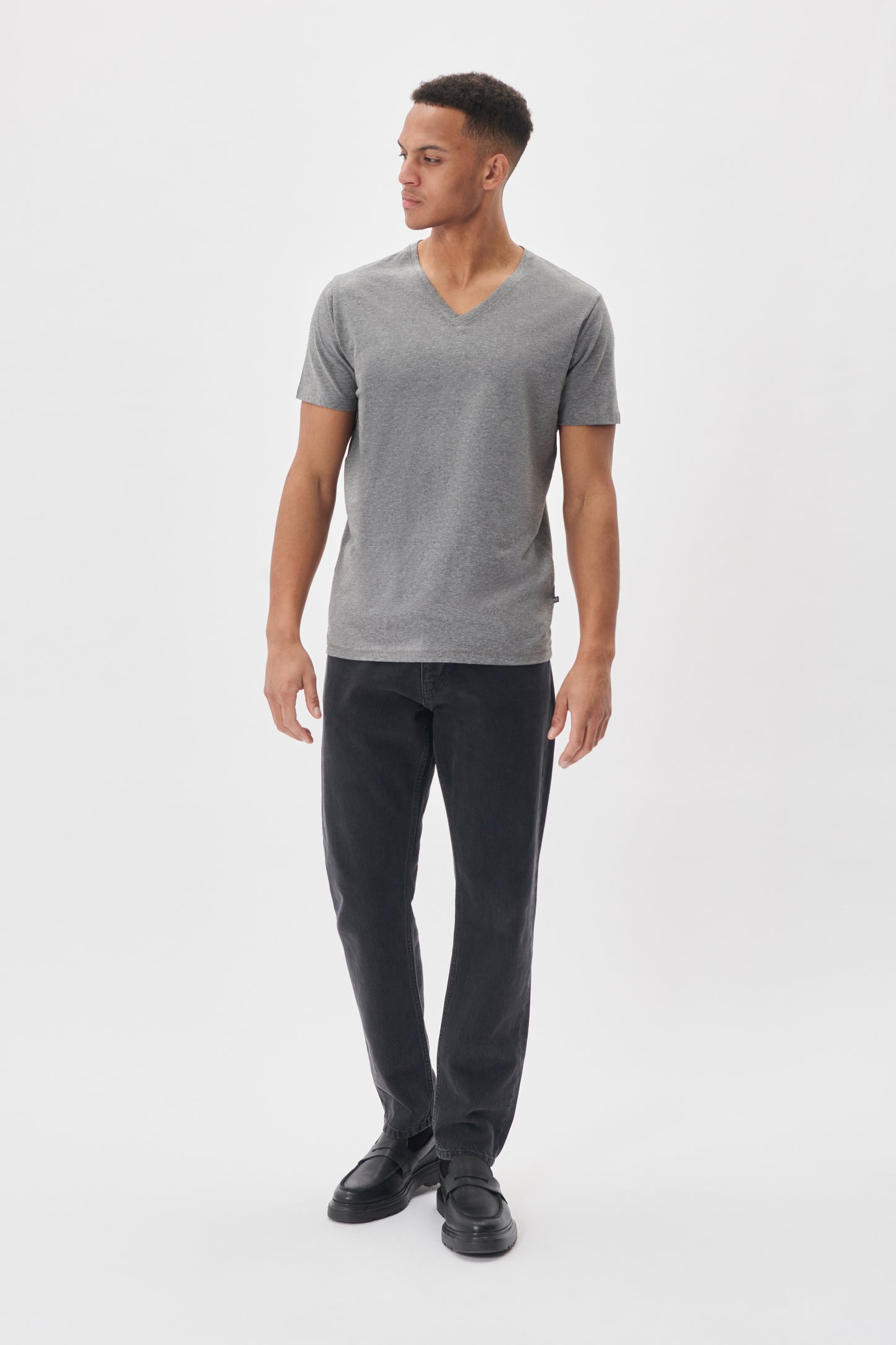 V-Neck T-Shirt medium Grey Melange