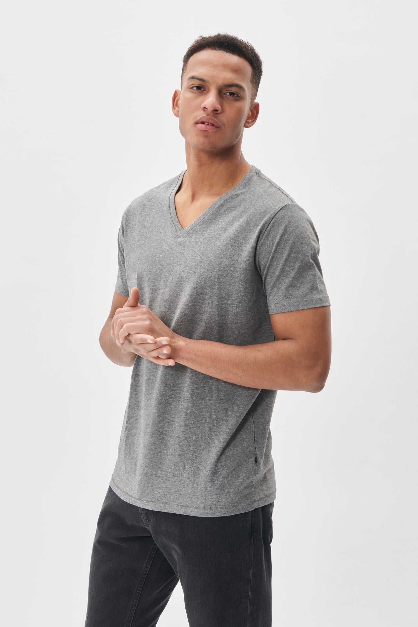 V-Neck T-Shirt medium Grey Melange