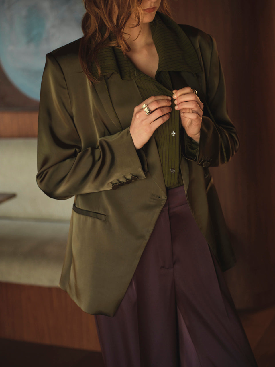 Nadelstreifen Blouse Olivgrün