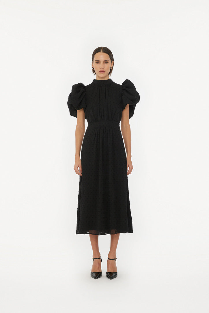 Puff Sleeve Midi Dress Black