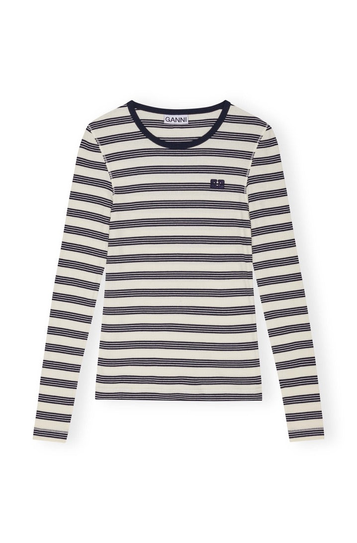 Ganni Gestreiftes Ripp-Longsleeve aus weicher Baumwolle