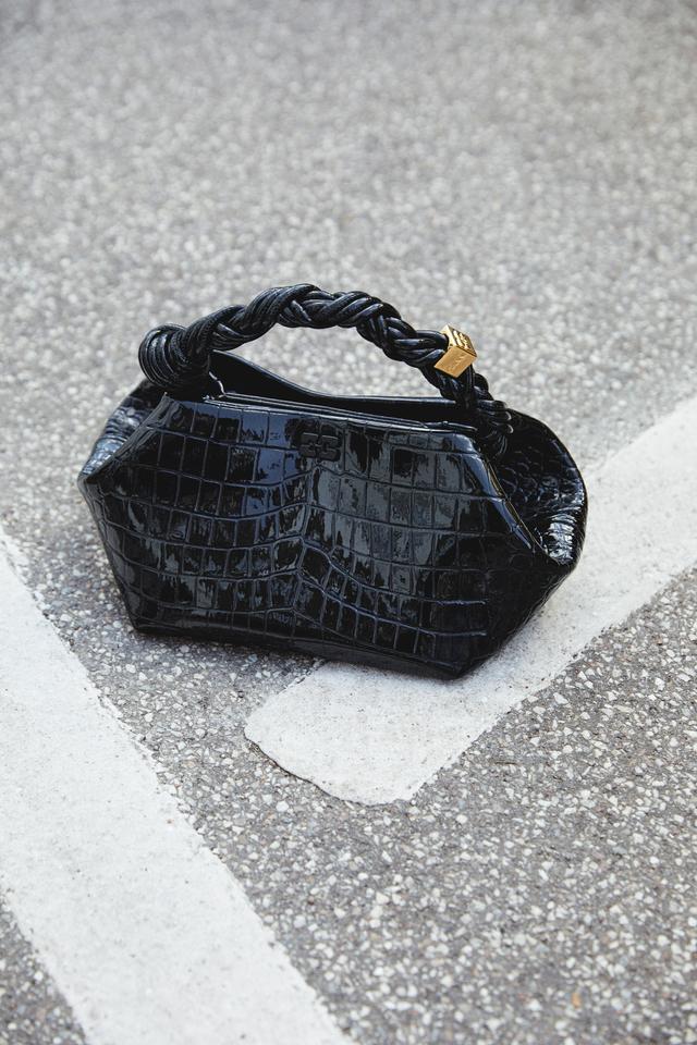 Tasche Black Croco Patent Small Ganni Bou Bag