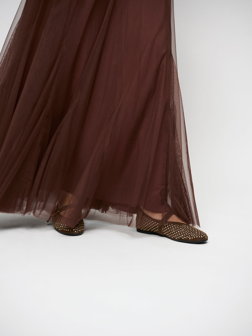 Tulle Maxi Skirt Brown