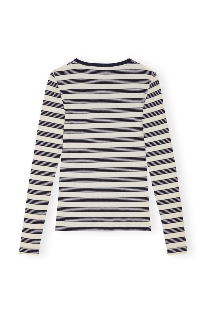 Ganni Gestreiftes Ripp-Longsleeve aus weicher Baumwolle