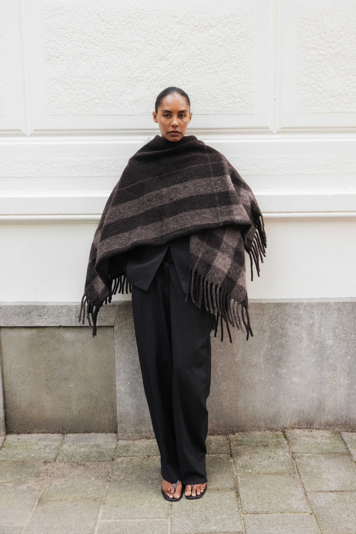 Poncho Cape Rhea mit Fransen Fudge Check