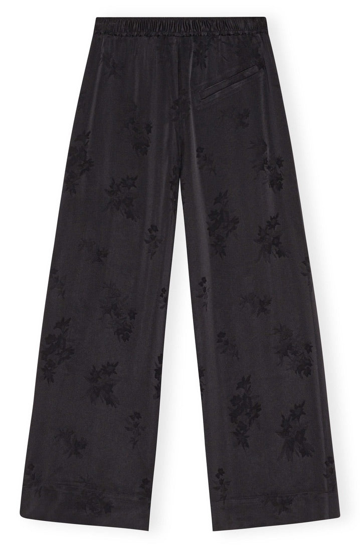 Ganni Schwarze Satin-Jaquard-Hose