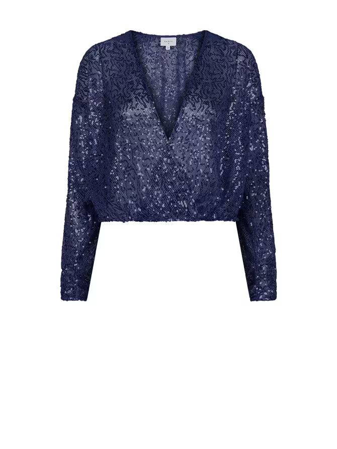 Cropped Pailletten-Cardigan Nocturnal Blue