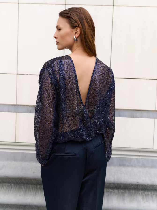 Cropped Pailletten-Cardigan Nocturnal Blue