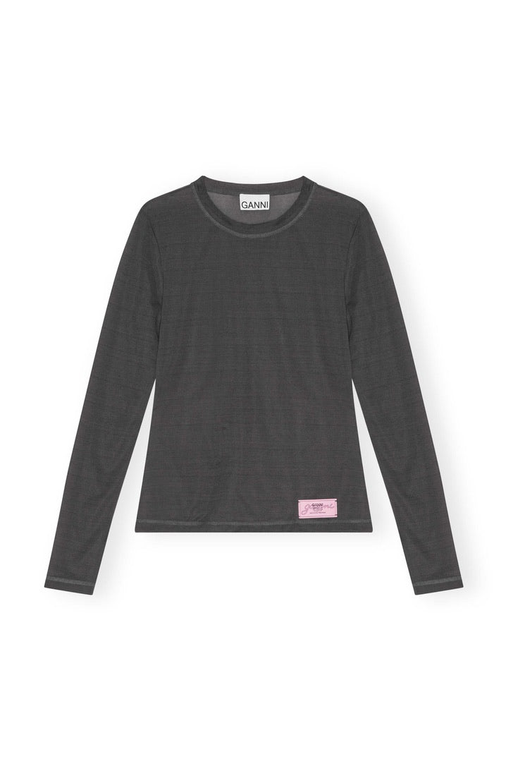 Ganni Schwarzes Transparentes Mesh-Longsleeve aus Jersey