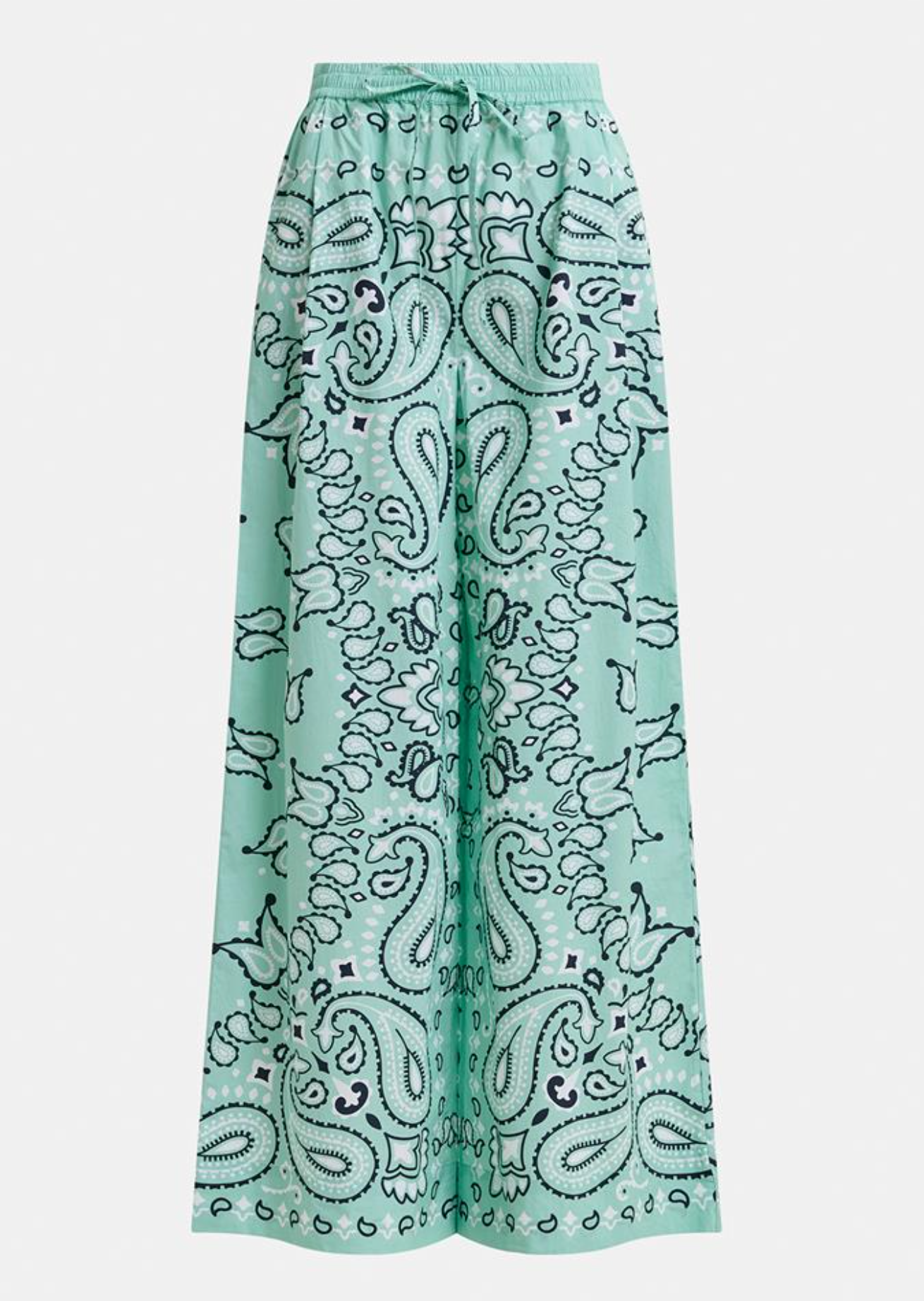 Baumwollhose mit weitem Bein und Bandana-Print in Türkis und Schwarz