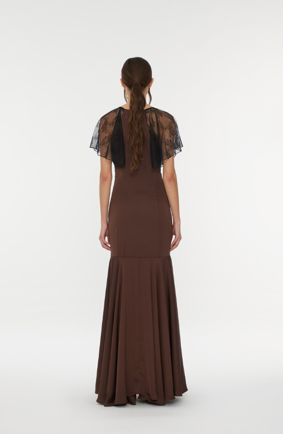 Lace Maxi V-Neck Dress Brown