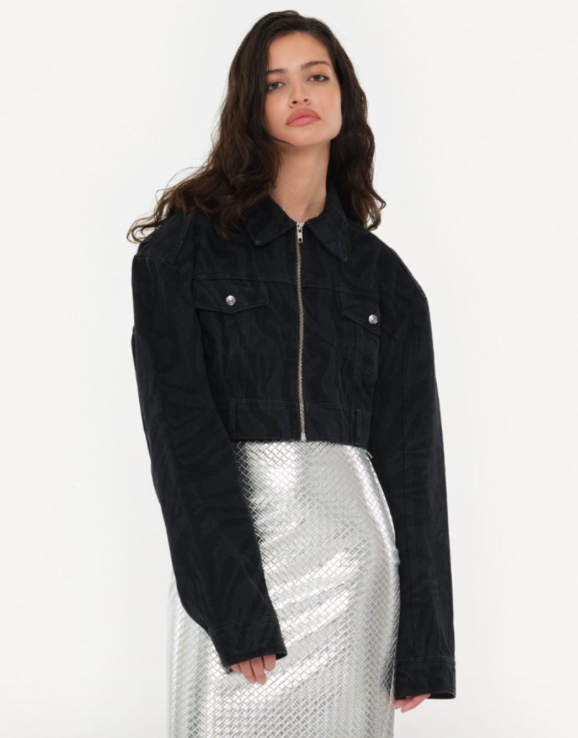 Zebra Denim Cropped Jacket