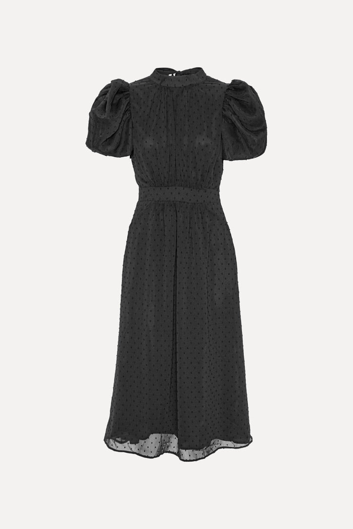 Puff Sleeve Midi Dress Black