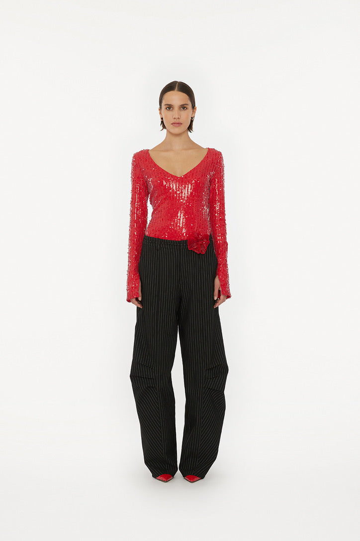Sequins LS V-Neck Top