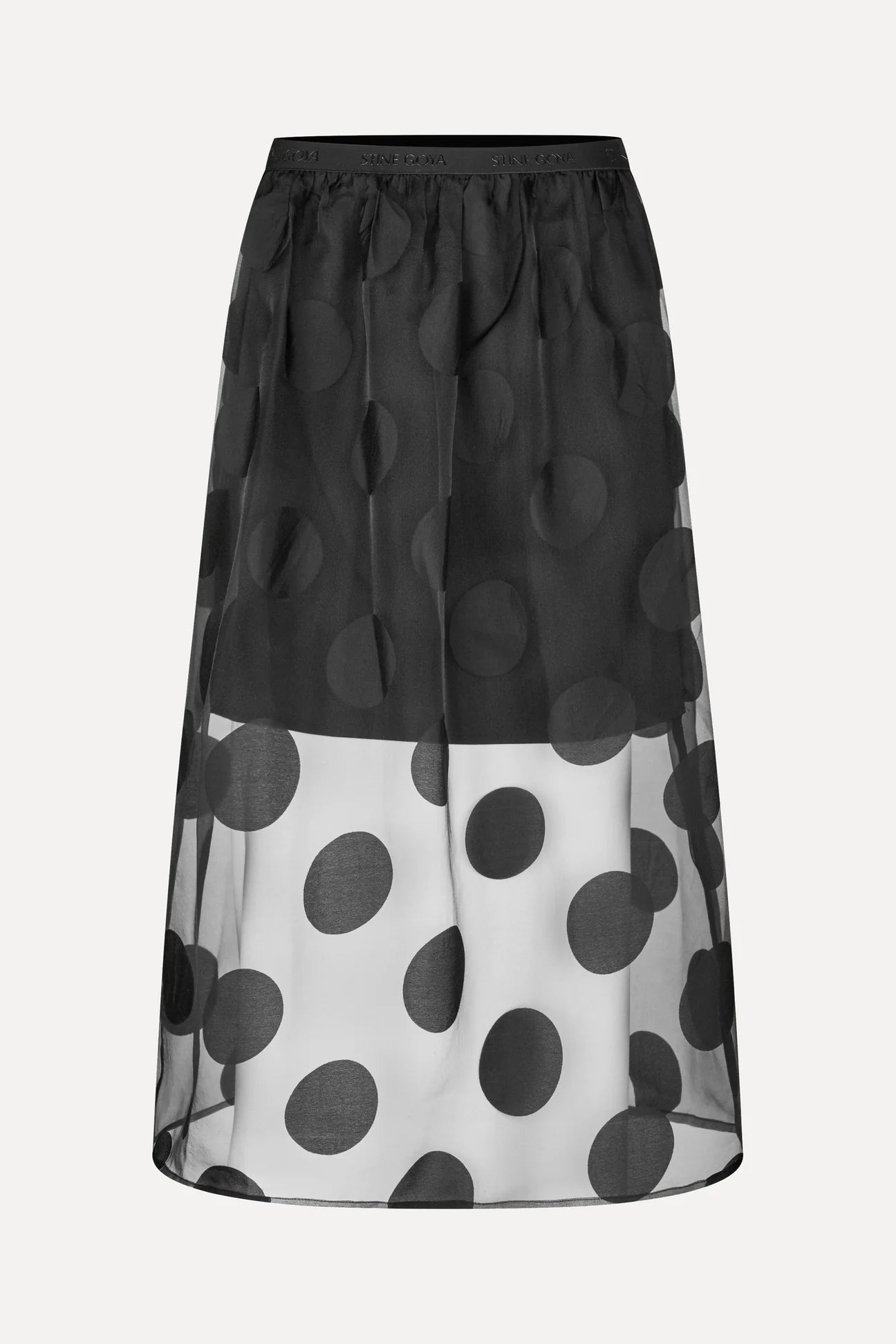 Midi Skirt Elasticated Waistband - Dotted Black