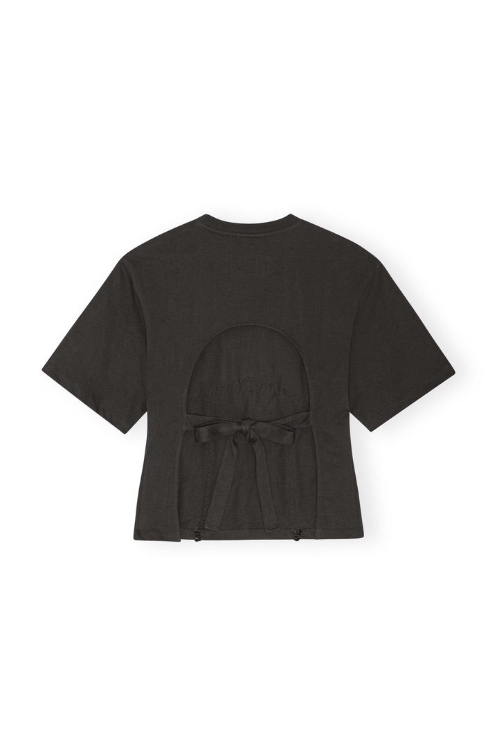 Ganni Schwarzes Baumwoll T-Shirt mit Rückenschnürung