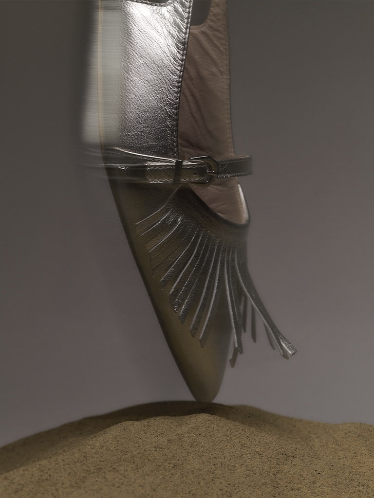 Flat Slingbacks Fringe Silver