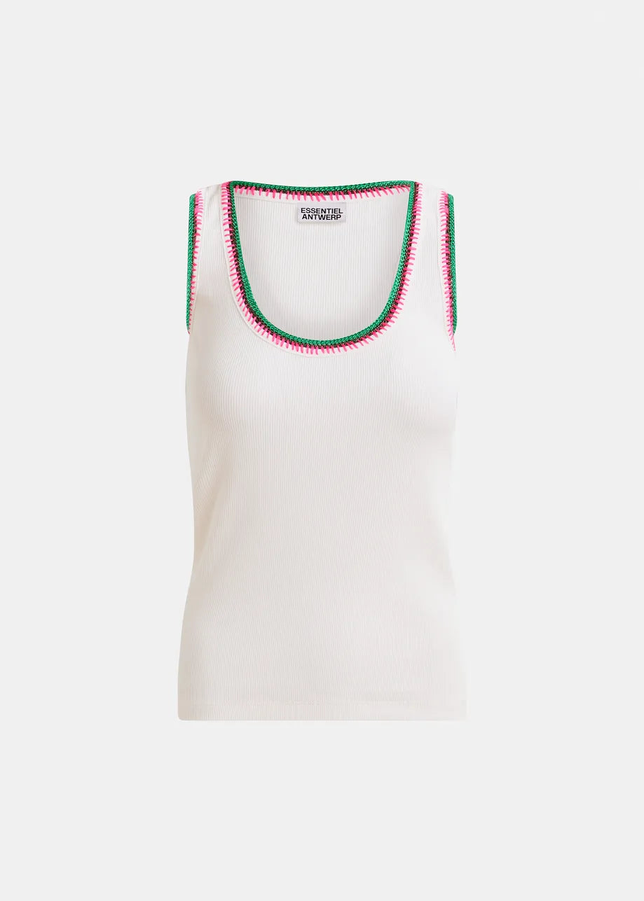 Hellbeiges Tanktop aus Bio-Baumwolle mit Stickerei