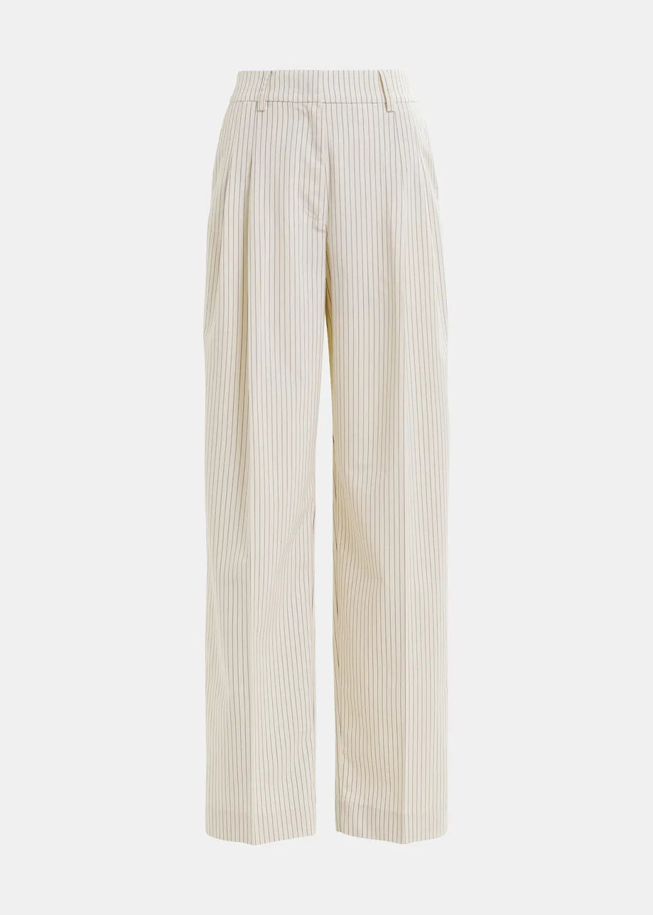Cremefarbenes und schwarze Nadelstreifenhose mit konischem Bein
