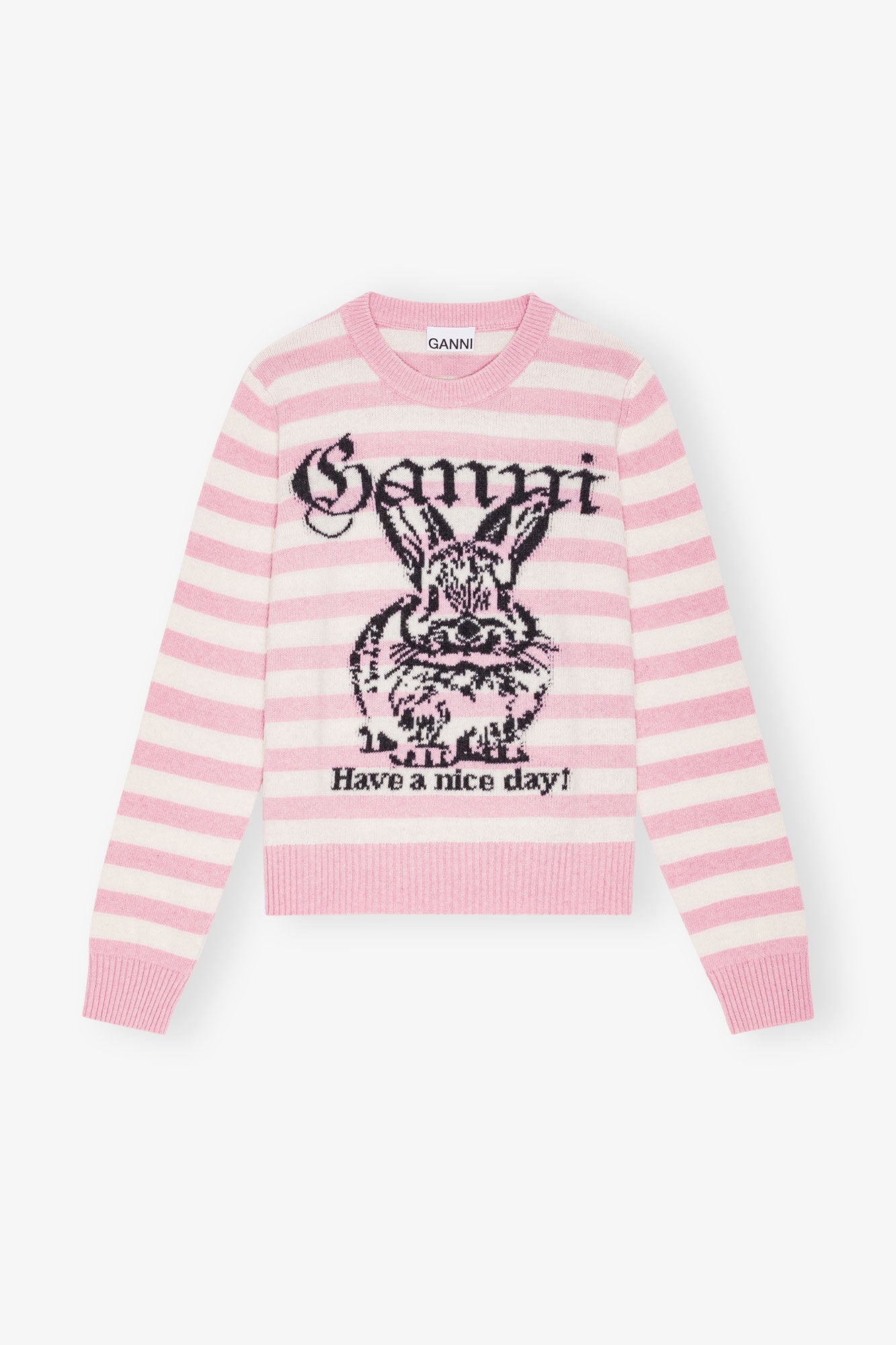 Gestreifter grafischer Bunny-Wollpullover