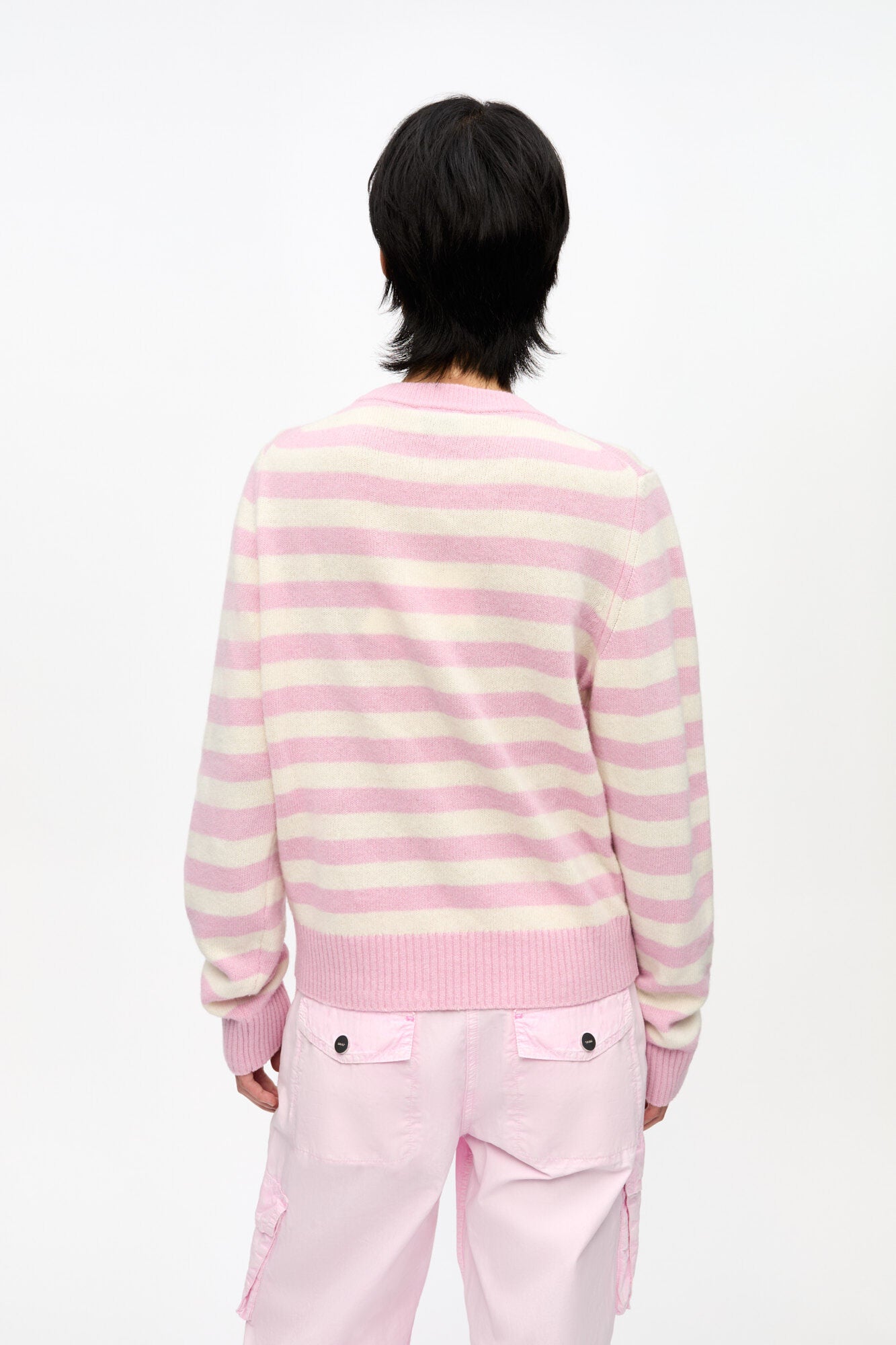 Gestreifter grafischer Bunny-Wollpullover