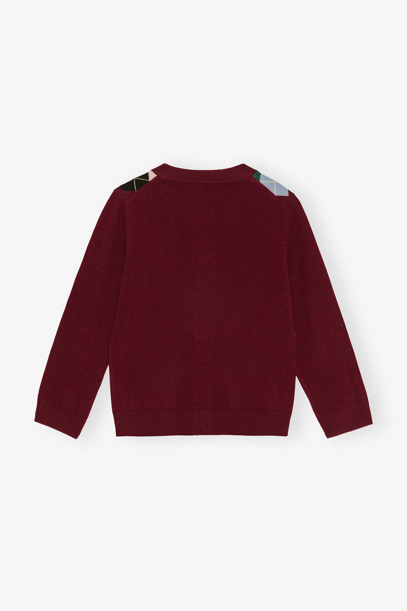 Burgunderrote Strickjacke mit Karomuster