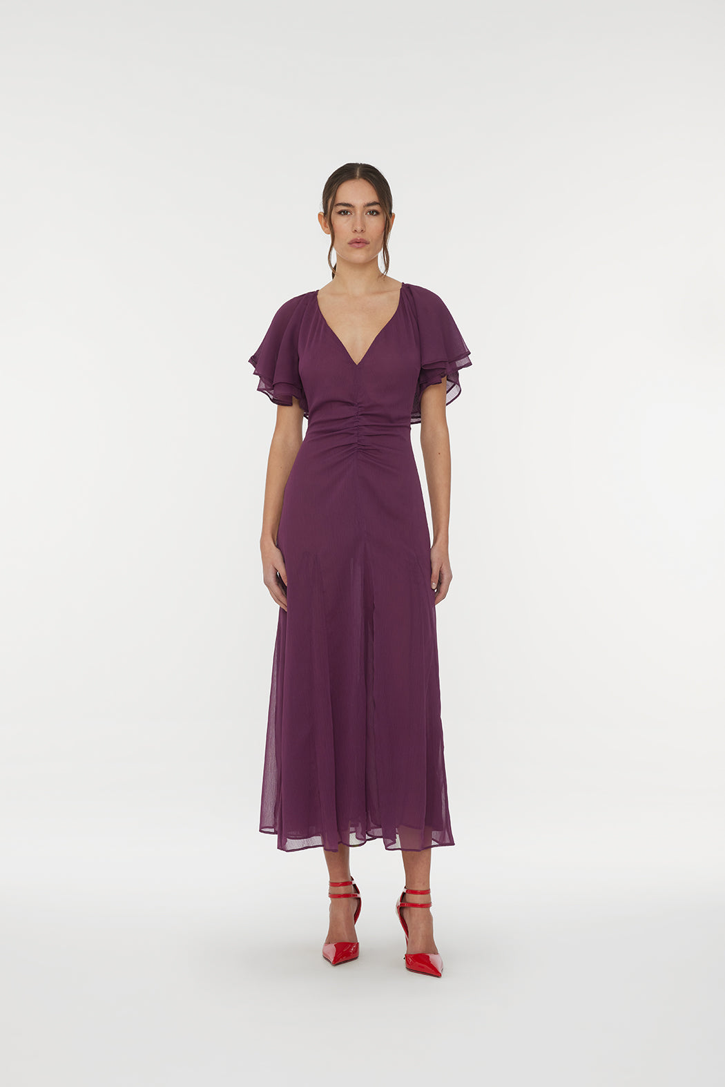 Chiffon Flowy Maxi Dress Italian Plum SCHNER Chiffon Flowy Maxi Dress Italian Plum SCHNER