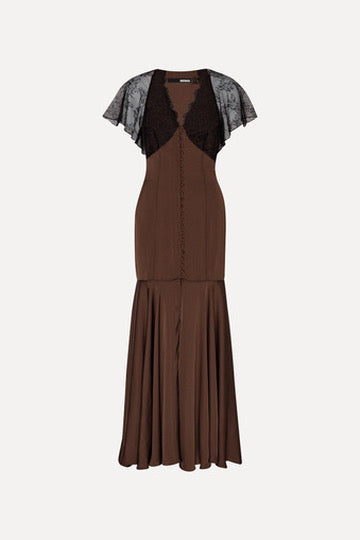Lace Maxi V-Neck Dress Brown