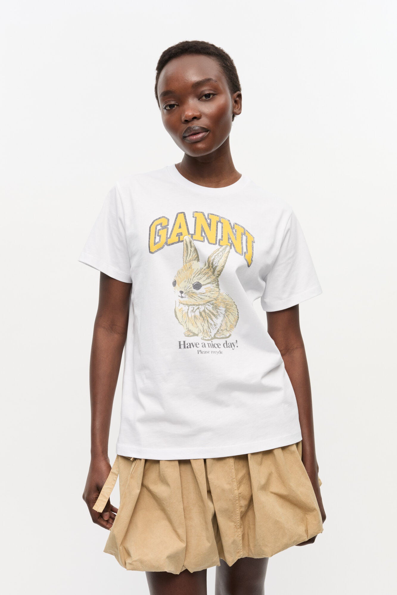 Weißes entspannt geschnittenes Bunny-T-Shirt aus Jersey