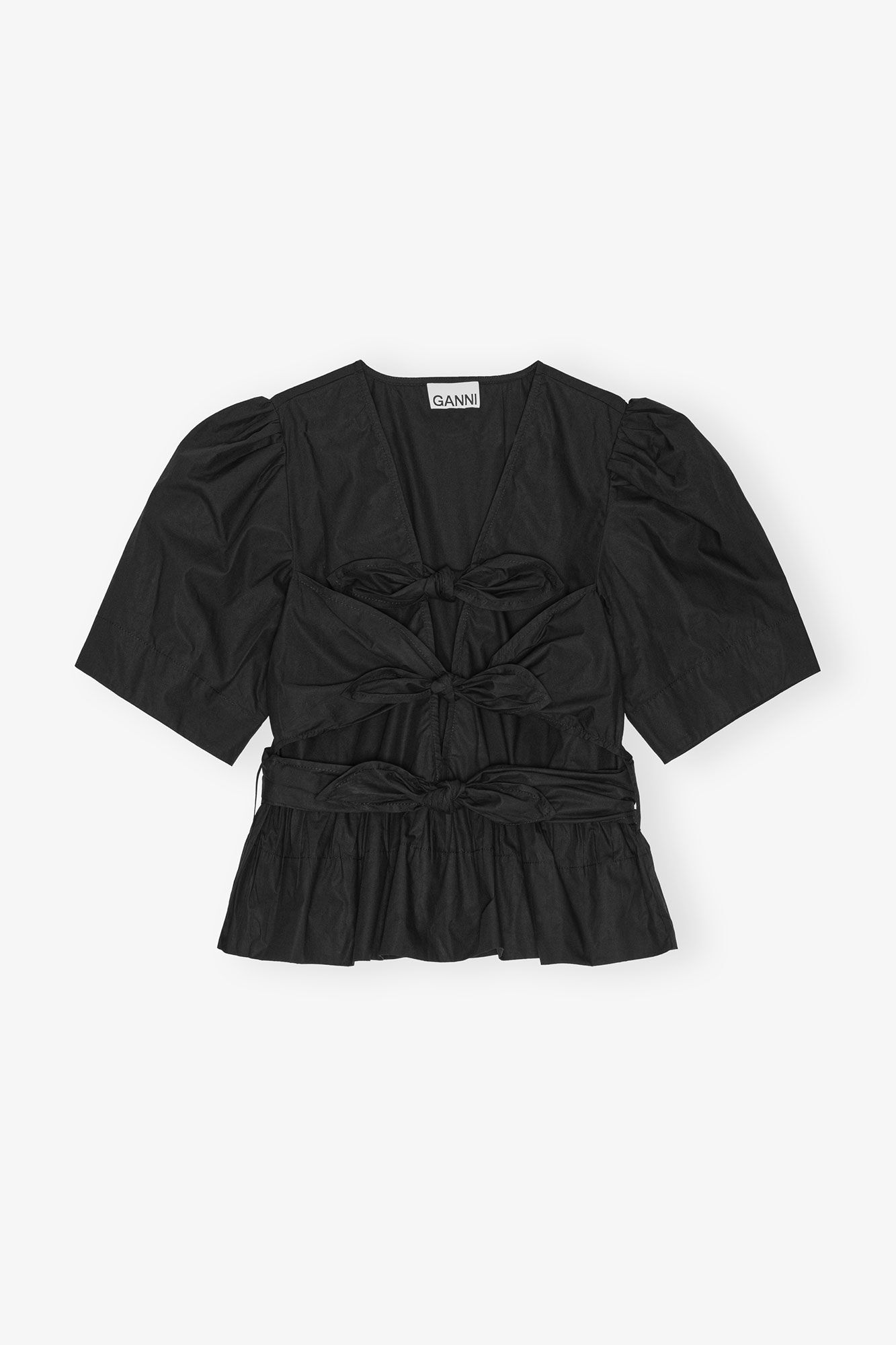 Schwarz gewaschene Bluse mit Bindebändern