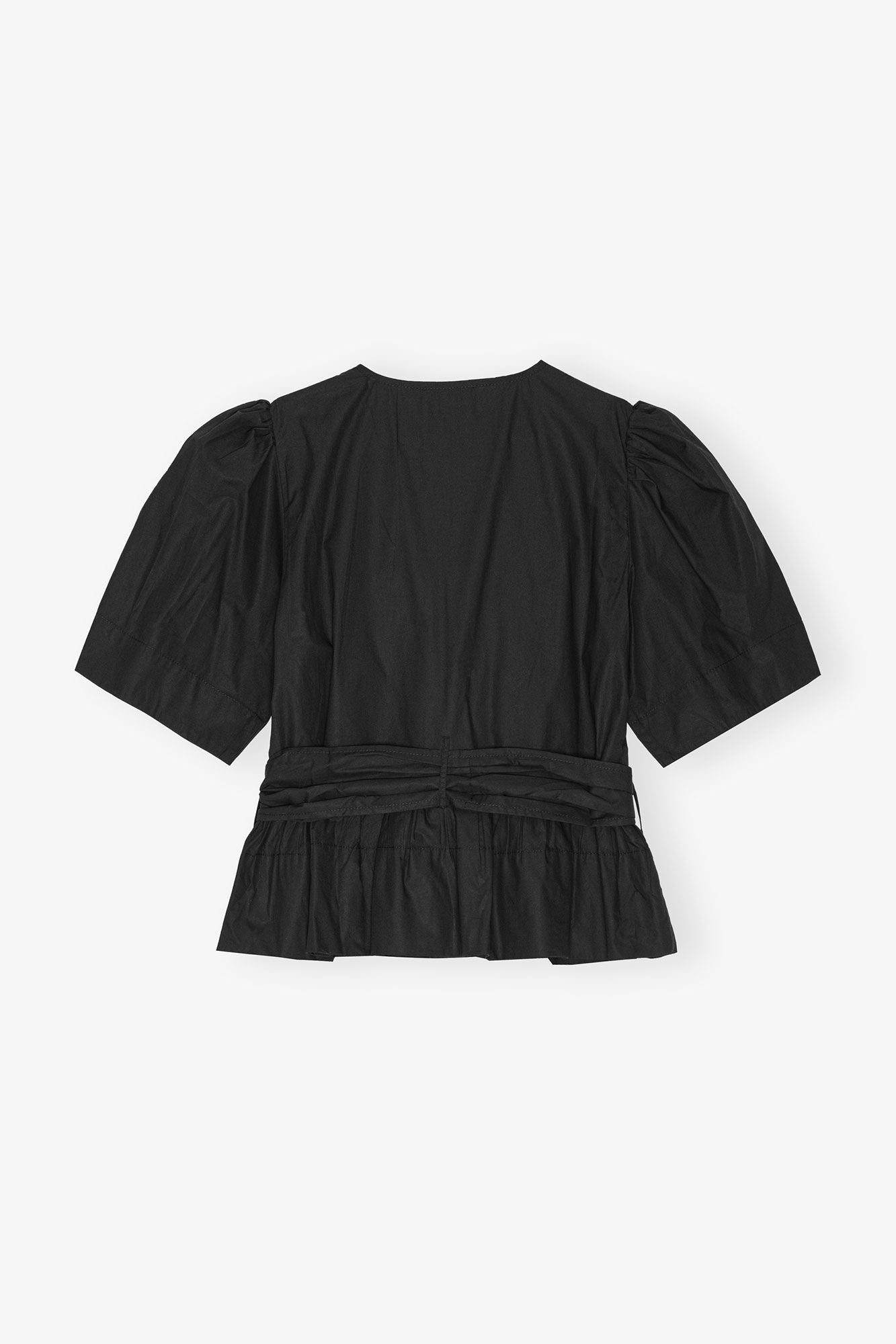 Schwarz gewaschene Bluse mit Bindebändern