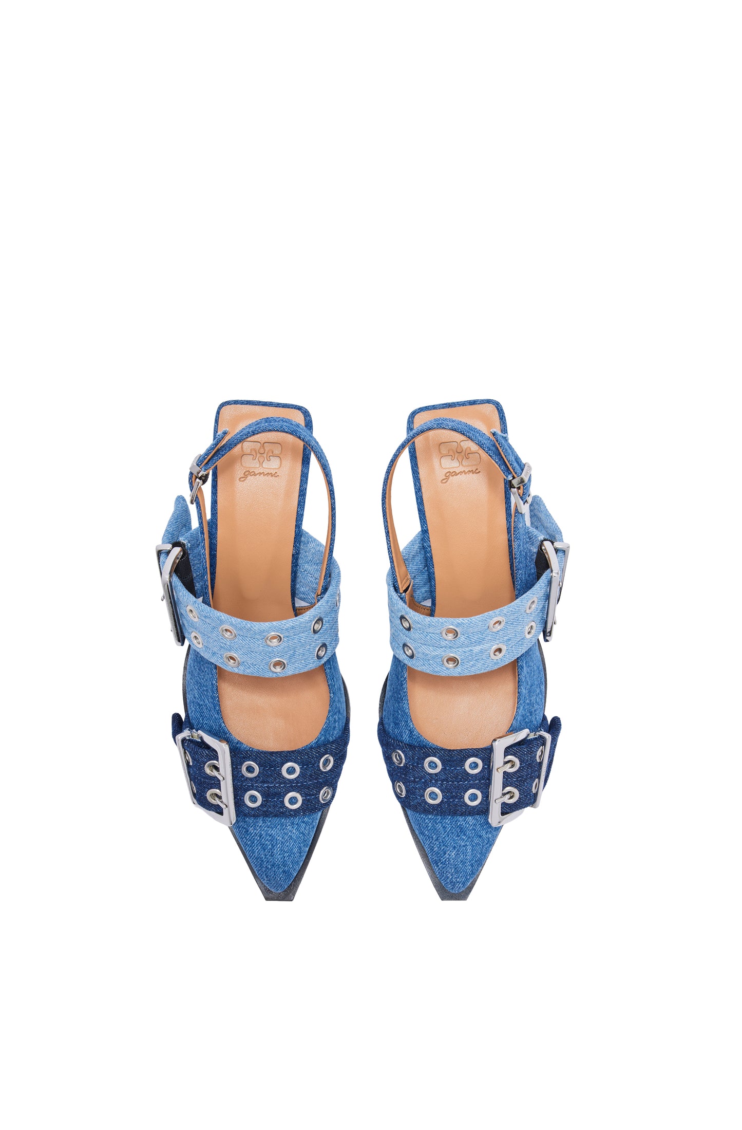Feminine Buckle Kitten Heel Mix Denim
