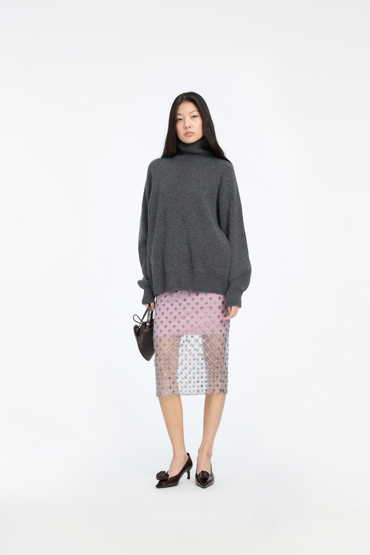 FLOWER SEQUINS MIDI SKIRT