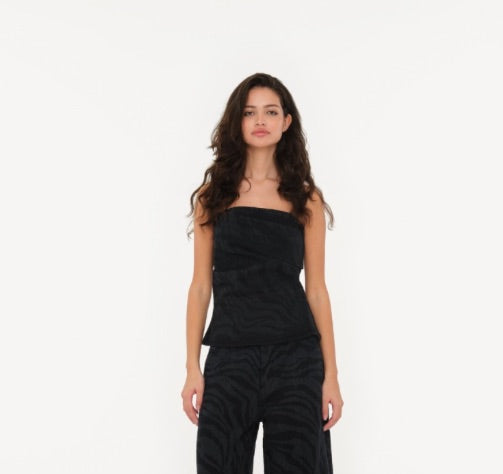 Zebra Denim Top Black Washed