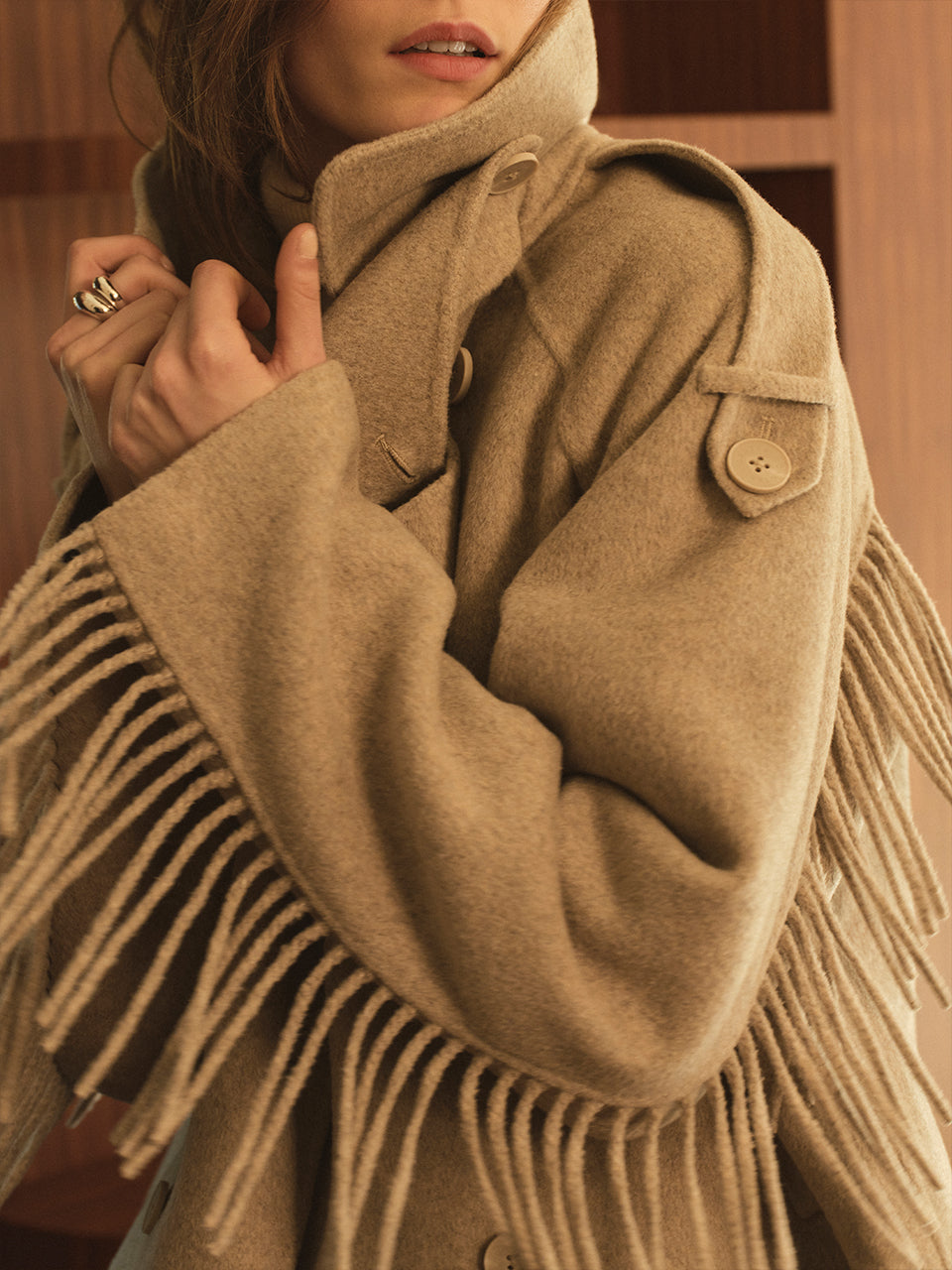 Fringe Coat Warm Greige