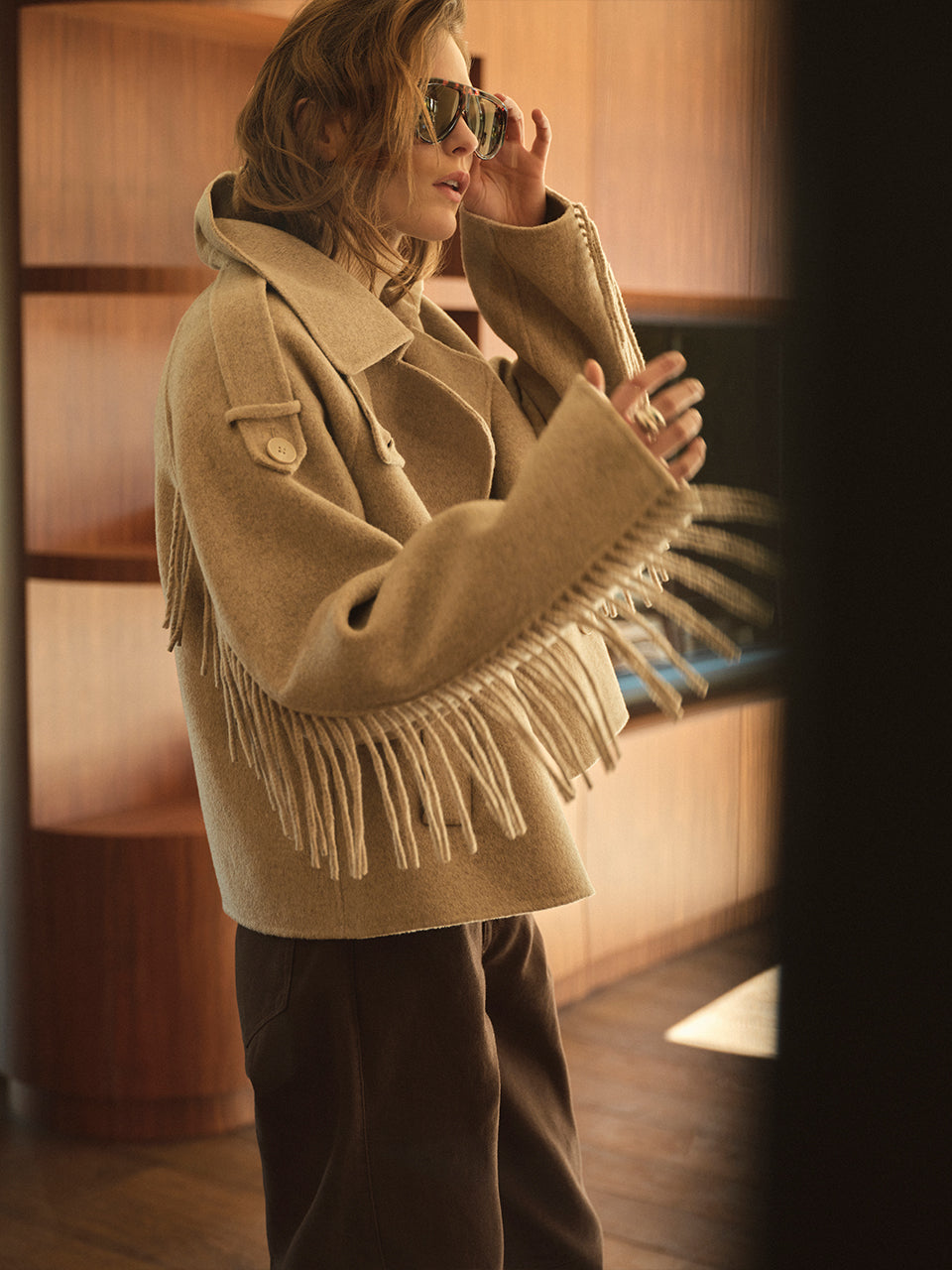 Fringe Coat Warm Greige