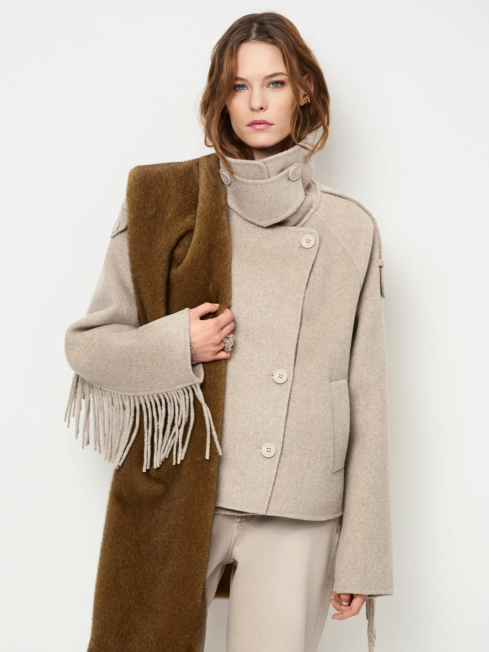 Fringe Coat Warm Greige