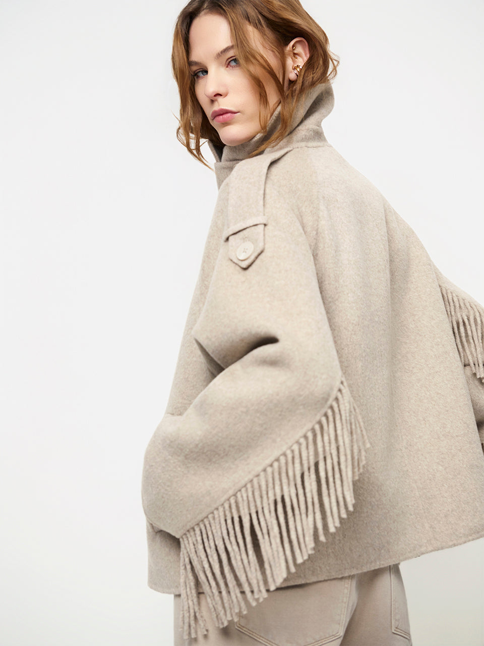 Fringe Coat Warm Greige