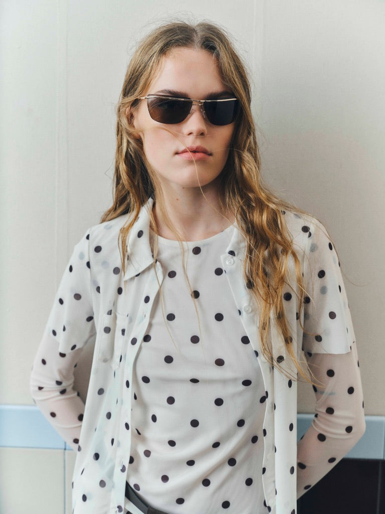 Longsleeve Mesh Egret Creme Dot