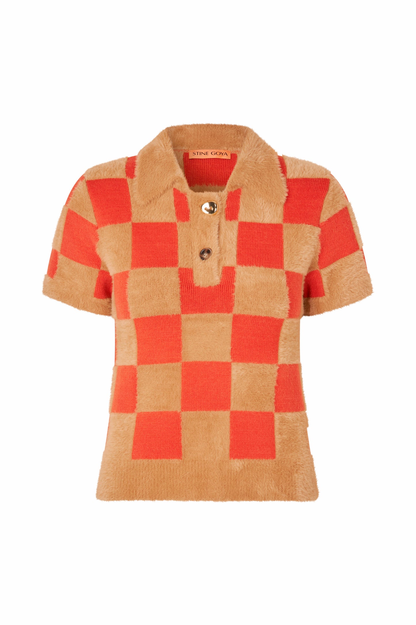 Stine Goya Short Sleeve Knit Polo - Mecca Orange / Curry