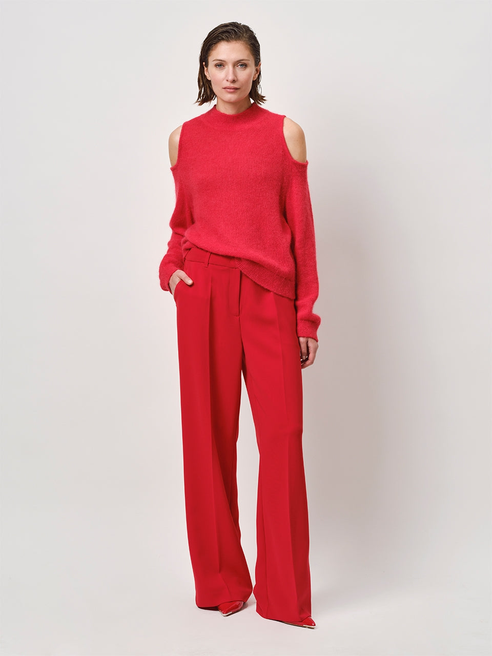 Stricksweater D6Avriel Open Shoulder Sweater Red